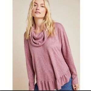 Maeve Mauve Balletcore Pink Addi Ruffle Hacci Pullover Cowl Neck Coquette Top